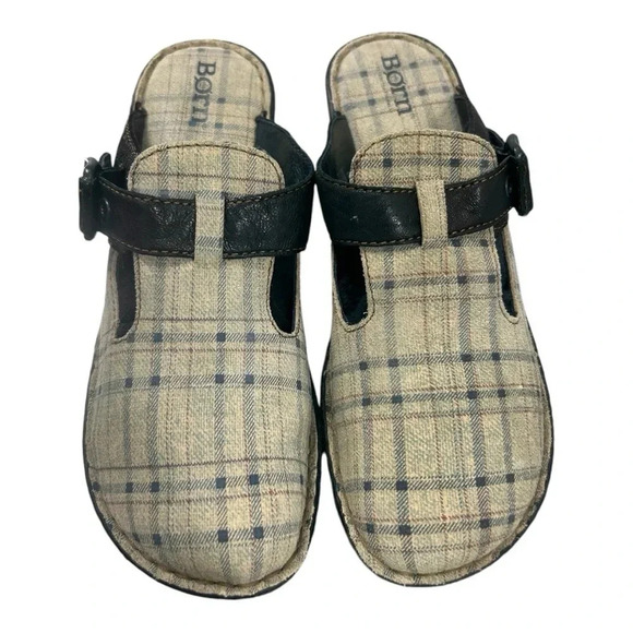 Born Della Plaid Leather Slip On Mules Clogs Slides Comfort Bohemian Boho Chic - Picture 4 of 12